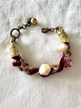Gold and Burgundy Braided Bead Bracelet Handmade